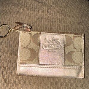 Coach Metallic Gold Signature Canvas Card Case Key Fob